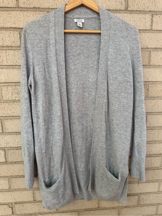 L.L. Bean Sweaters - L.L.Bean Cashmere Open Front Cardigan Sweater Gray Longline Pockets Petite Small
